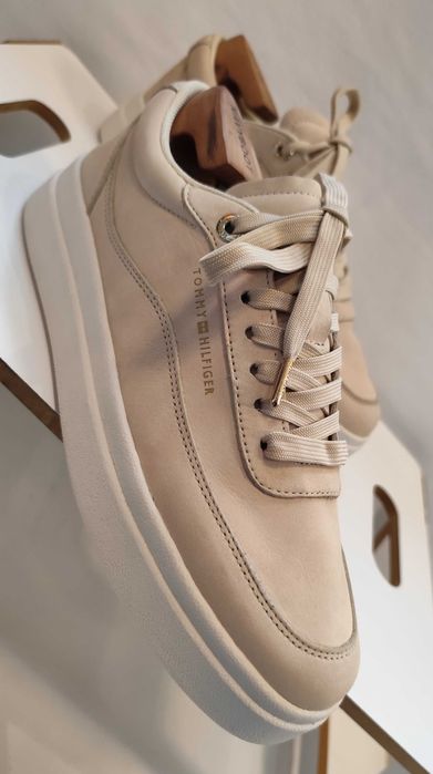 Pantofi sport casual 39 premium Tommy Hilfiger NOI piele naturala nappa ecru
