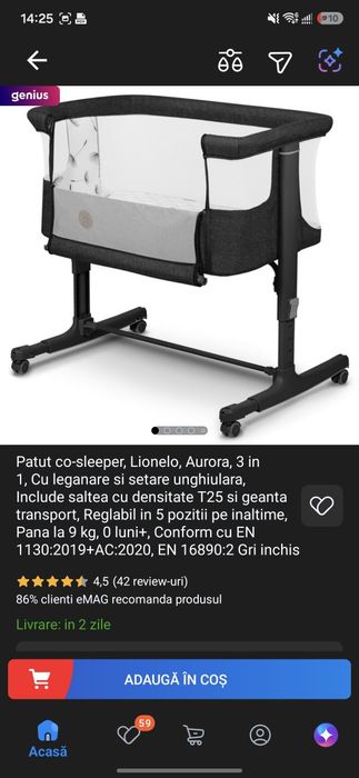 Pătuț co-sleeper, Lionelo, Aurora, 3 in 1