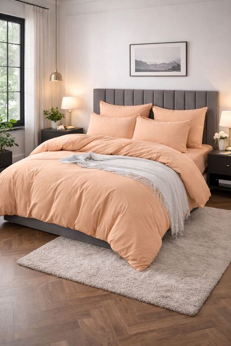 Lenjerie de pat 6 piese – Finet creponat, culoare bej/peach elegant