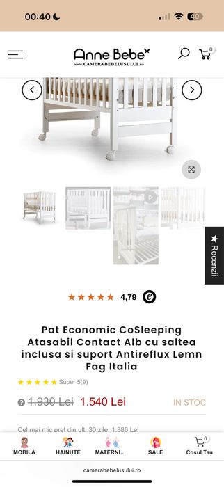 Patut CoSleeping cu saltea inclusa si suport AntiReflux