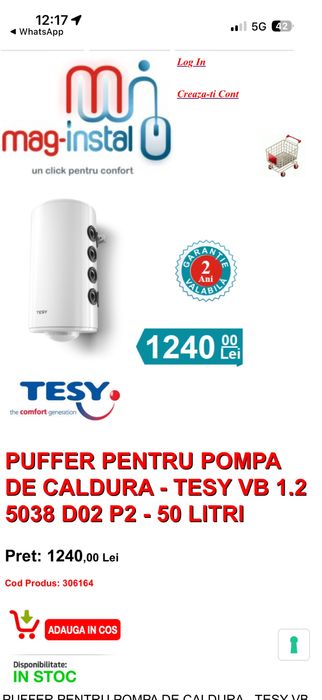 Puffer pentru pompa de caldura 50 l