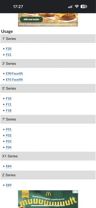 Droser far bmw f20 f21 e90 e91 f10 f11 f18 f01 f02 e84 e89