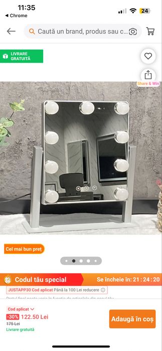 Oglinda machiaj tip Hollywood cu iluminare led