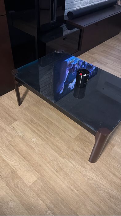 Masa cafea living lemn, metal si sticla rezistenta Mobexpert
