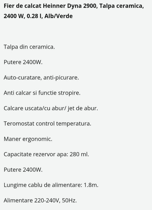 Fier de calcat Heinner Dyna calcator verde nou sigilat