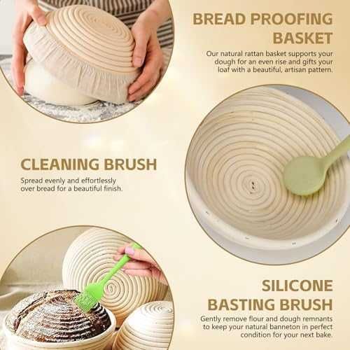 Нов 13 части комплект за квасен хляб банетон кошница ратан 9 инча