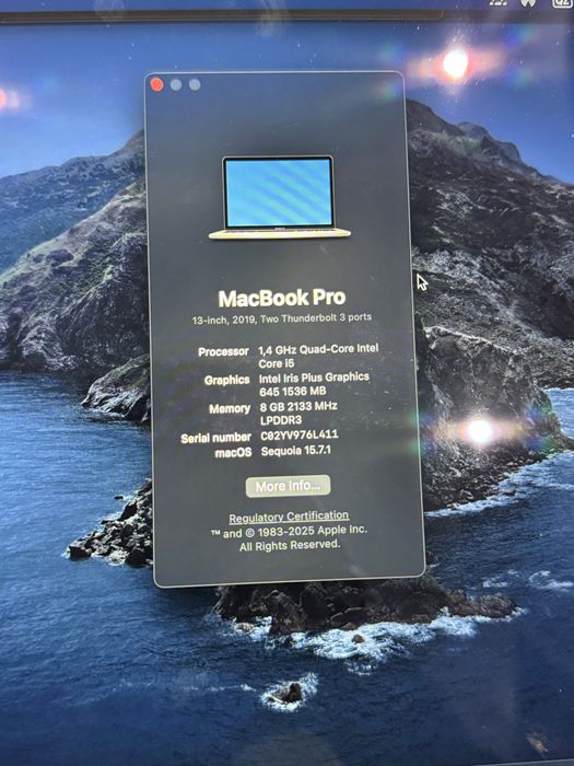 Macbook Pro Silver 13-inch, 2019, 128gb, touch bar