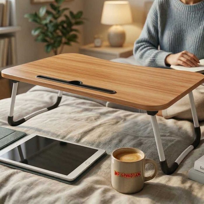 Мултифункционална сгъваема маса за лаптоп или хранене, с поставка.