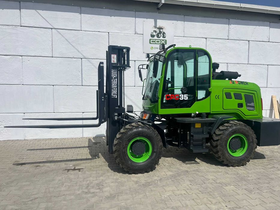 Stivuitor de teren JQ Power si Off Road - ridica 3,5 Tone , 4,5 m , 50 Hp , translatie , catarg triplex (Nou) + Video