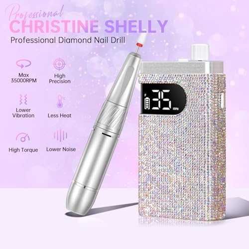 Професионална пила за нокти 35000RPM, безжична, комплект 12 накрайника