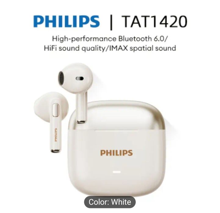 Casti Philips TAT1420, gen airpods, gri sau albe, noi, sigil