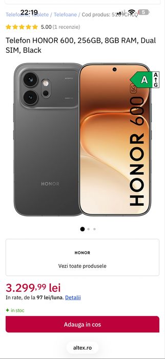 Honor 600 5G black 256GB / 8GB RAM • NOU / SIGILAT •
