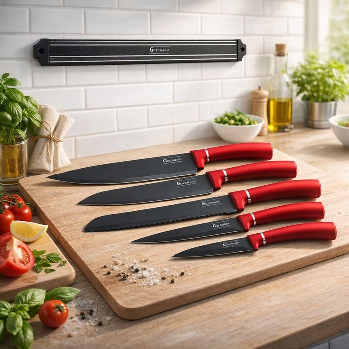 Комплект ножове Goldmann GM 5259, 5бр. с магнитна релса, Незалепващо п