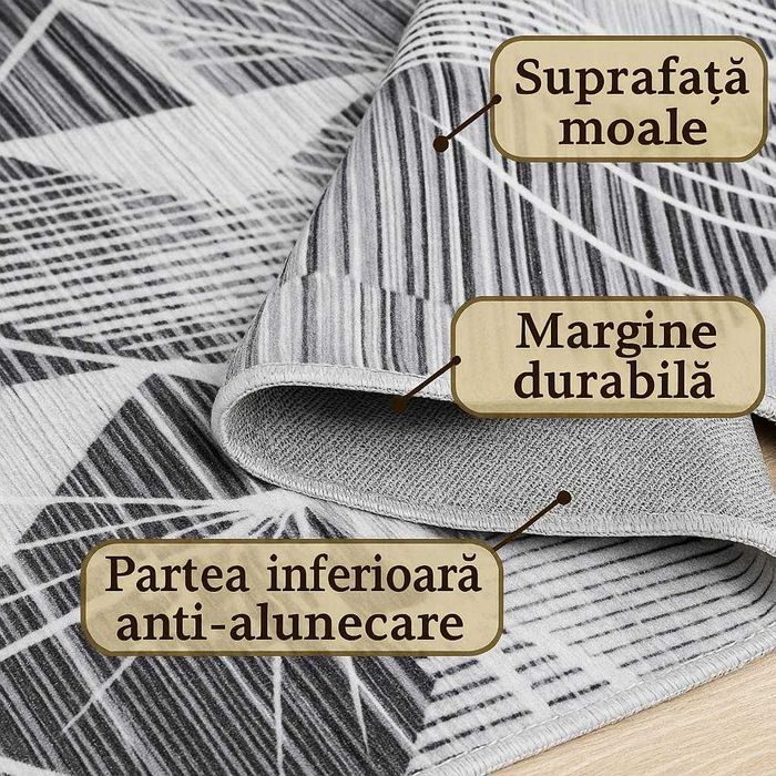 Covor living 190x300 cm gri alb, lavabil, scurt fir