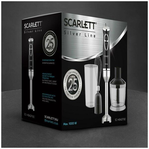 Блендер погружной ручной Scarlett SC-HB42F90, Silver Line, 1000 Вт, ту