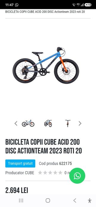 Bicicleta copii 20 CUBE ACID 200 disc Hidraulice