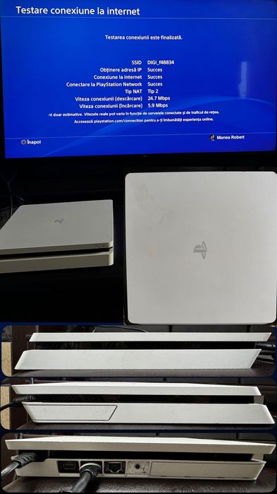 PlayStation 4 Slim 500GB + 2 Controllere + Jocuri Incluse