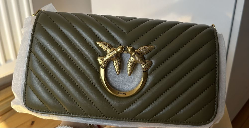 Чанта Pinko Love Click Baguette Mini Chervon маслинено зелена