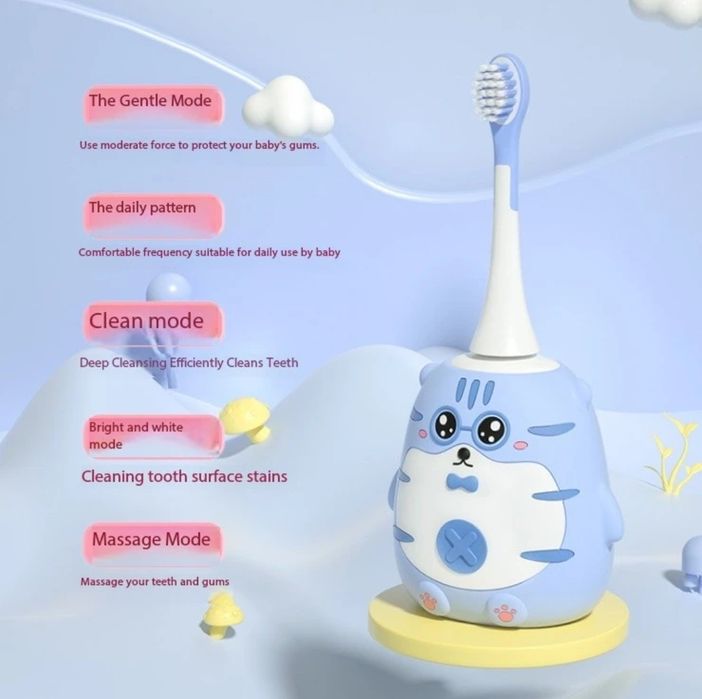 Детска електрическа 2 в 1 , 360 градусова U образна четка за зъби