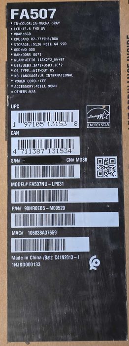 Laptop gaming ASUS TUF  FA507NU,Ryzen7 7735HS,8 nuclee,Game Ready