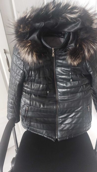 Яке от естествена кожа, черно, ватирано