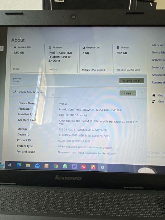 Vand Laptop Lenovo