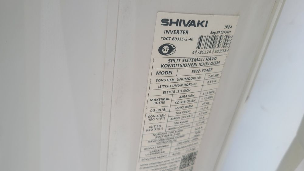 Konditsioner SHIVAKI INVERTOR stoykalik 24 lik kalonniy sotiladi sroch