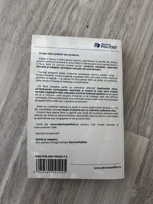 MANUAL Admitere Școli de Poliție, Jandarmerie și Frontieră 2025 – Ediția II