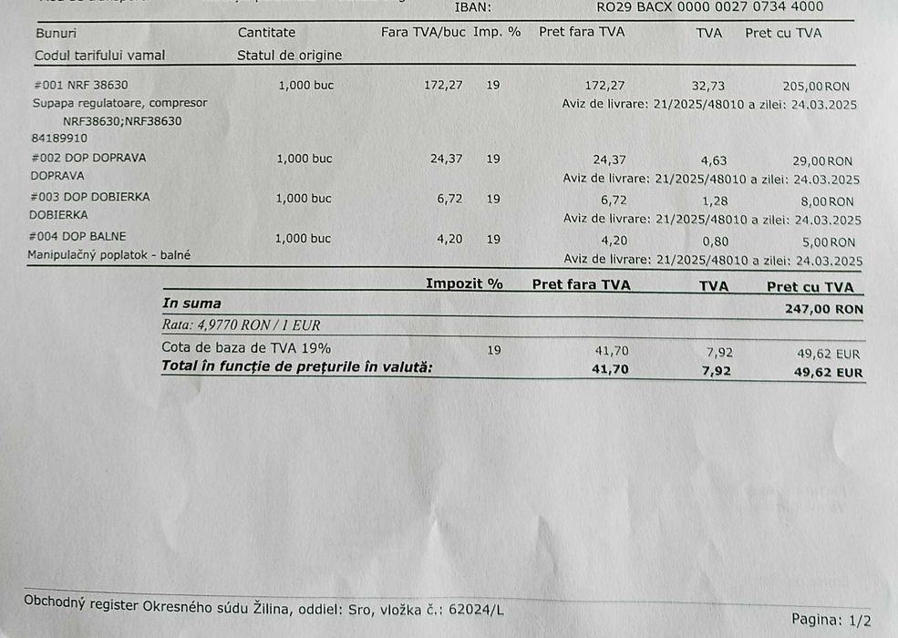 Vand supapa regulatoare compresor clima / ac NRF 38630