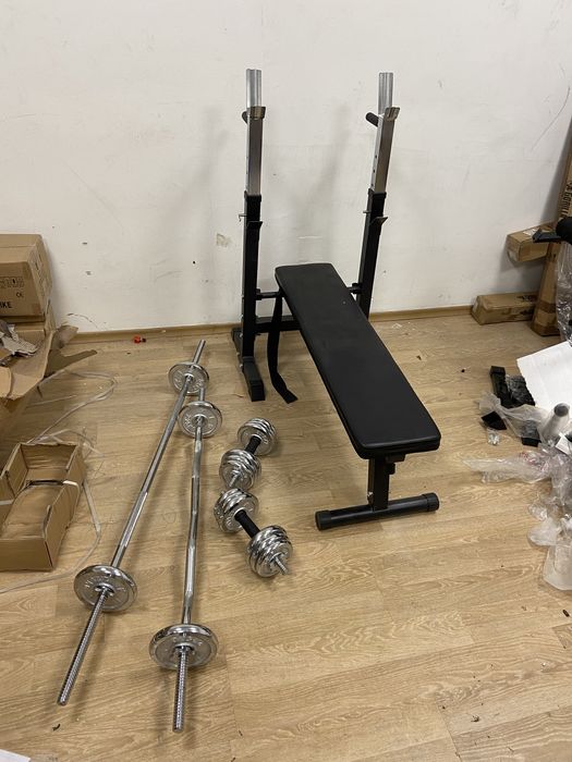 Pachet sala Banca+gantere+bara Z+Bara piept reglabile profi 45 kg noi