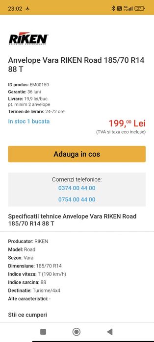 Set  4 Anvelope Riken Road 185/70 R14 NOI