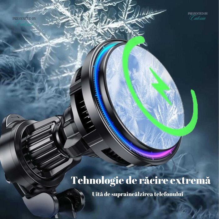 Incarcator Fast Charge,Wireless, Auto, Cu racire telefon+Inel magnetic