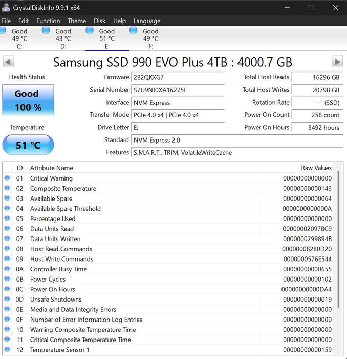 SSD диск Samsung 990 EVO Plus 4tb (4 терабайта) почти новый