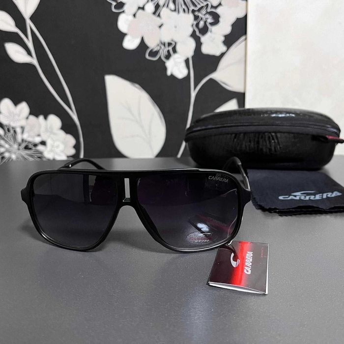 Златни слънчеви очила Carrera Унисекс Правоъгълни Черни UV 400 с калъф