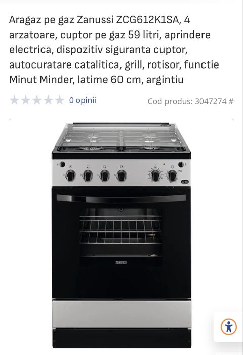 Aragaz pe gaz Zanussi ZCG612K1SA