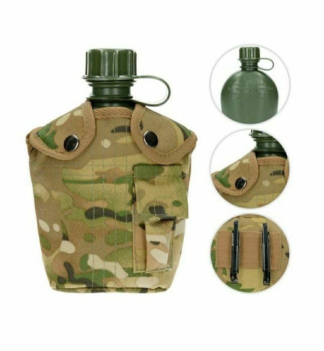 Манерка за вода  1л с канче за храна и тактически калъф с клипси