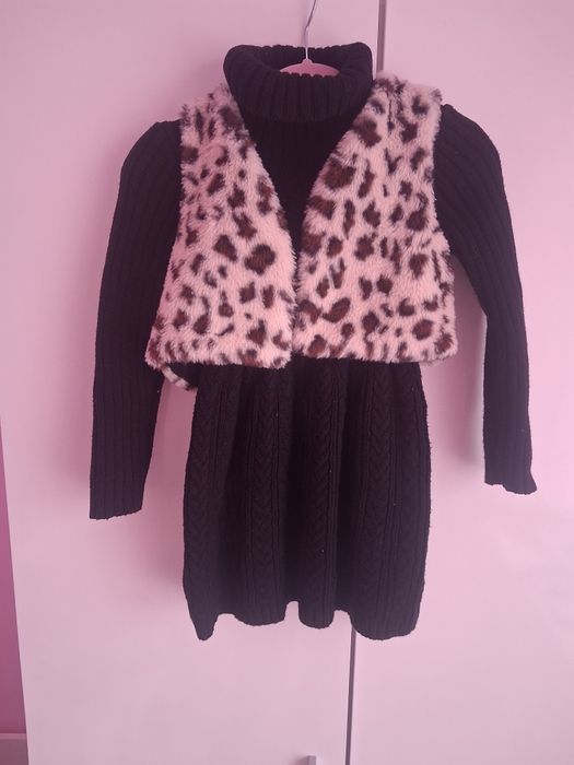 Стилен комплект Rachel Zoe –  плетена рокля и леопардов елек, р-р 98