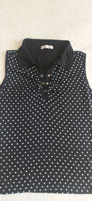 Bluză de vară, pentru femei, mărimea 38, culoare neagră cu buline albe