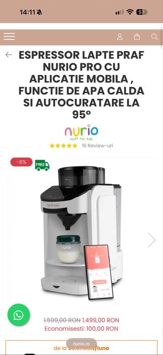 Aparat lapte NURIO PRO aproape ca nou