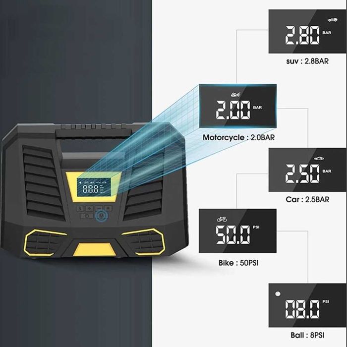Дигитален компресор за гуми с фенер - 12V/ 100W/ 150 PSL
