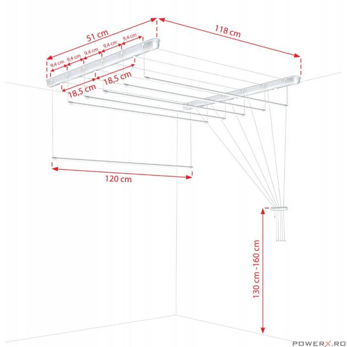 Uscator rufe de tavan 6x120 cm Sepio