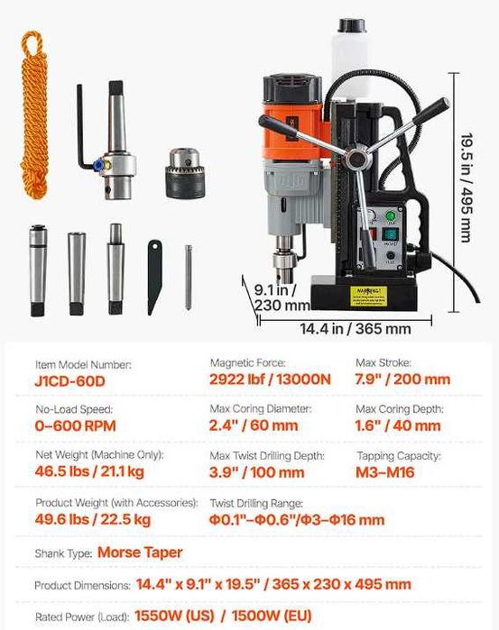 Masina de gaurit cu talpa magnetica 1500 W Turatie Variabila 60 mm