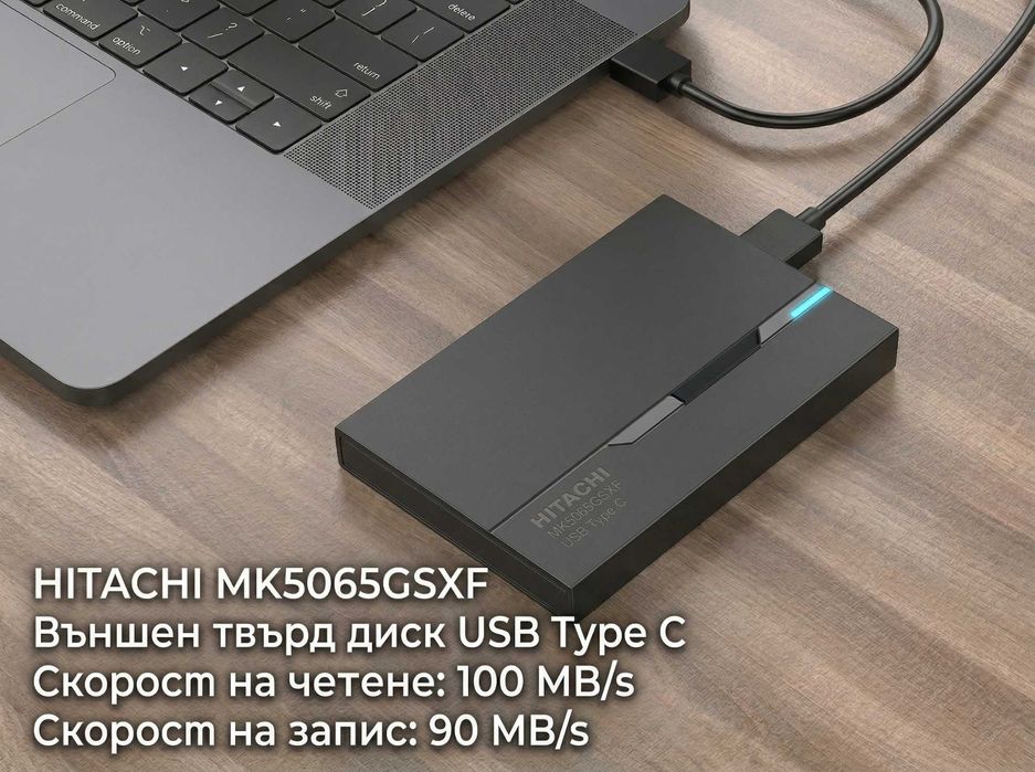 Външен хард диск HITACHI 500GB Type-C USB 3.1 Преносим HDD 2.5 Инча Refurbished SSD