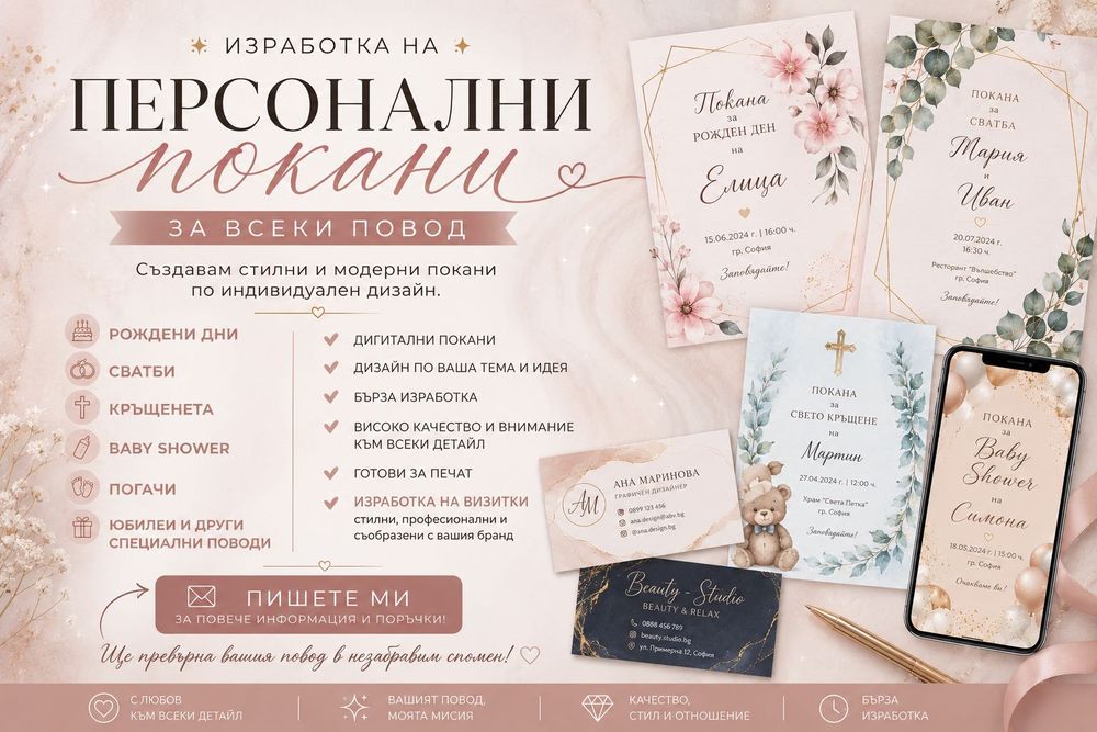 Изработка на персонални покани и визитки