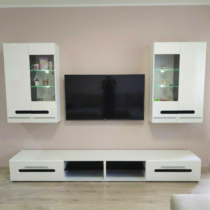 Комплект 4 бр. MDF салонни мебели за хол - бял гланц