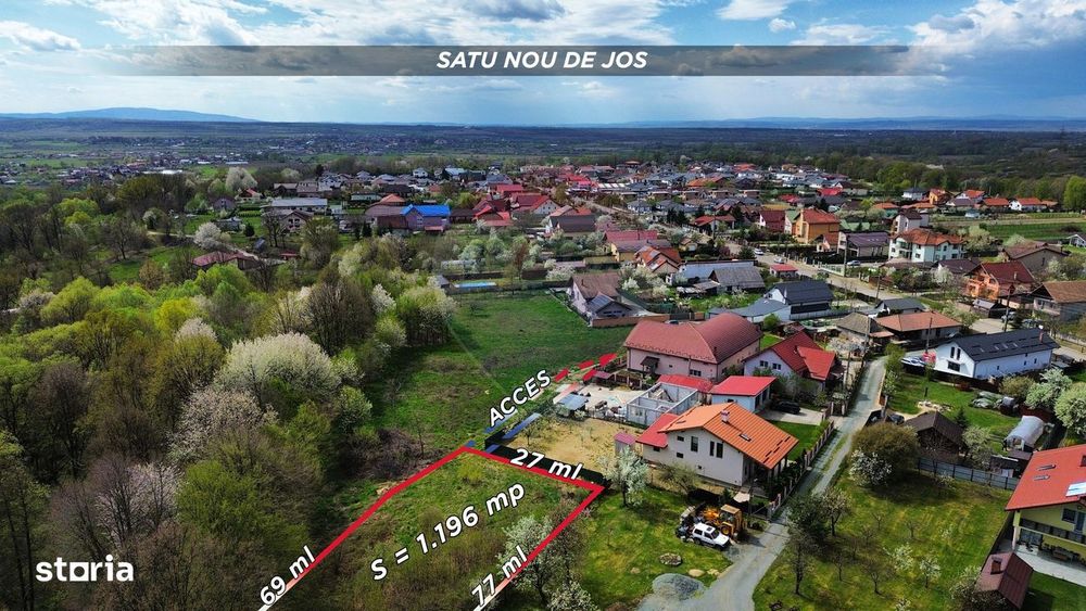 Teren 1,200mp si 400m2 cota drum Satu Nou de Jos / Strada Principala