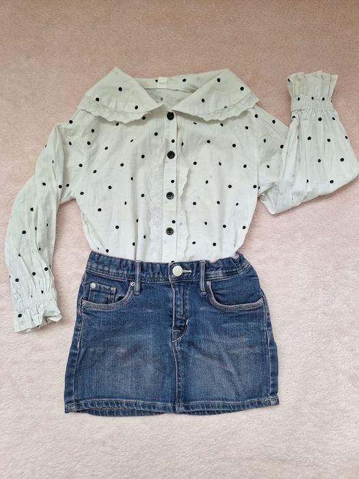 Set scoala 110-116-122 fetite 5-6-7 ani fusta si camasa bluza rochie