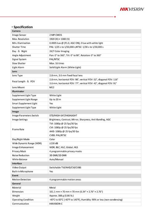 6в1 Камера с ColorVu Технология и бяло LED Нощно Осветление HIKVISION HD-TVI HD-AHD HD-CVI CVBS Със собствен джойстик бутон превключвател на режимите!