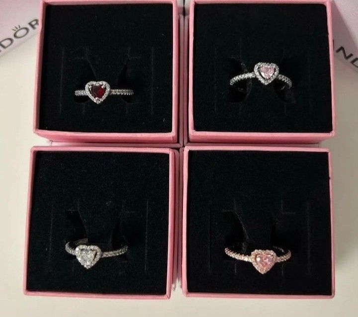 Inele Pandora argint 925 inima roz rosie alba rose gold heart aur