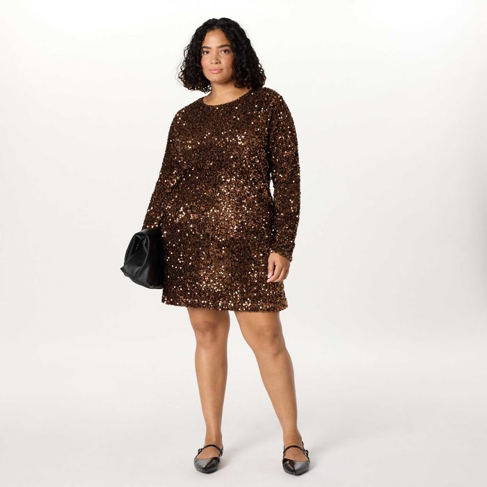 Rochie cu mânecă lungă și paiete The Drop pentru femei